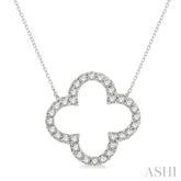 1 ctw Clover Round Cut Diamond Pendant in 14K White Gold